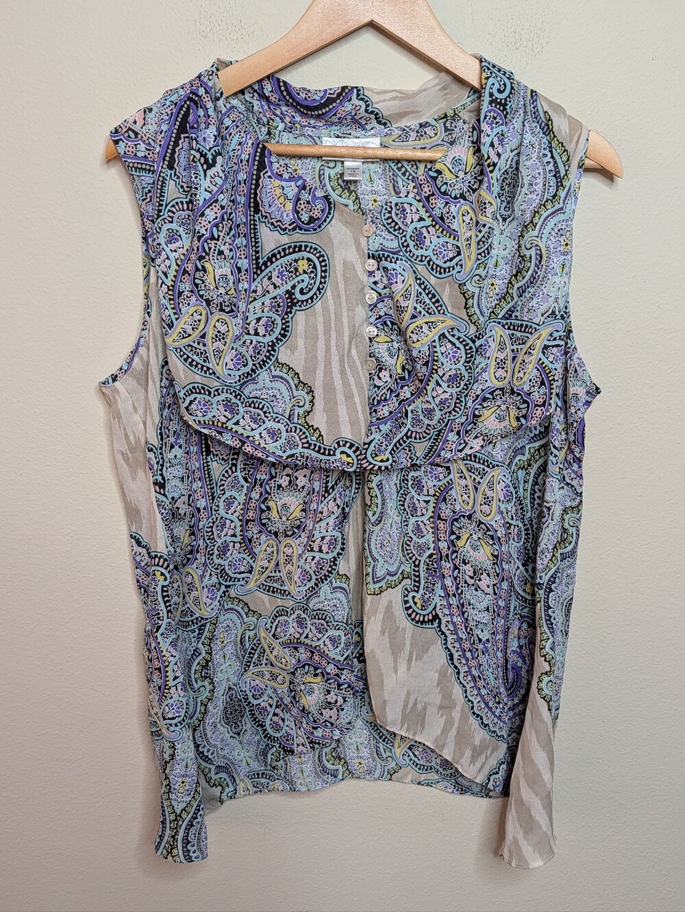 Dressbarn Paisley Layered Button Front Sleeveless Blouse 1X